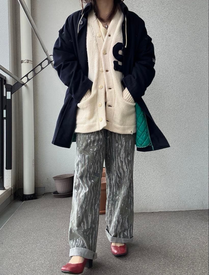 80s-90s ユーロvintage ウールコート キルティングライナー付