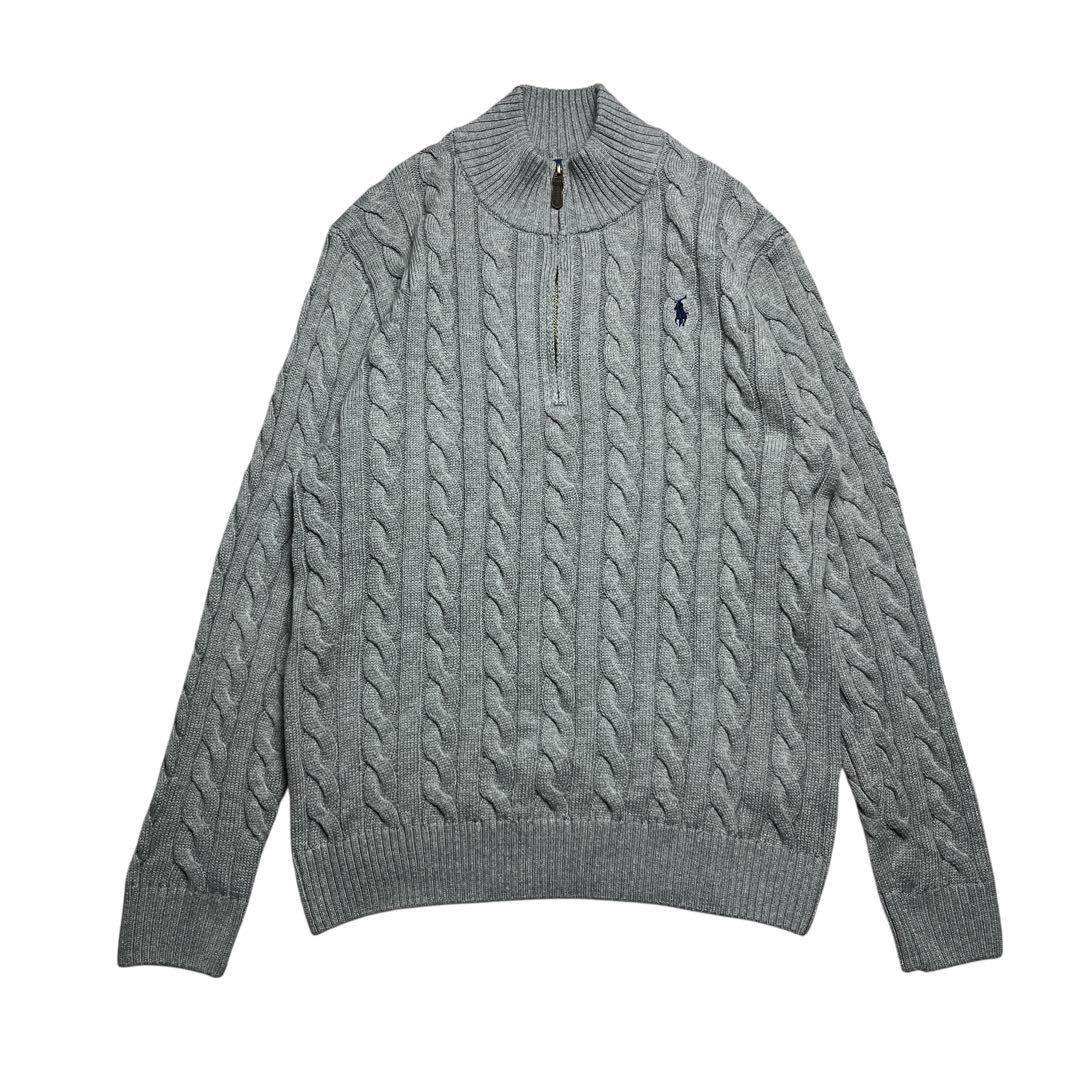 【美品】ポロラルフローレン 現行 ケーブルニット ハーフジップ グレー L
