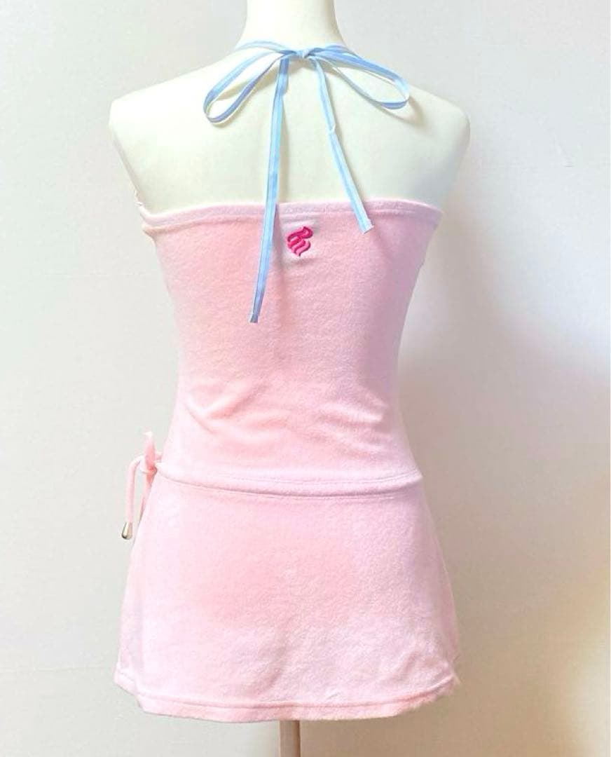 rocawear ベビーピンク ホルターネックミニワンピース パイル生地