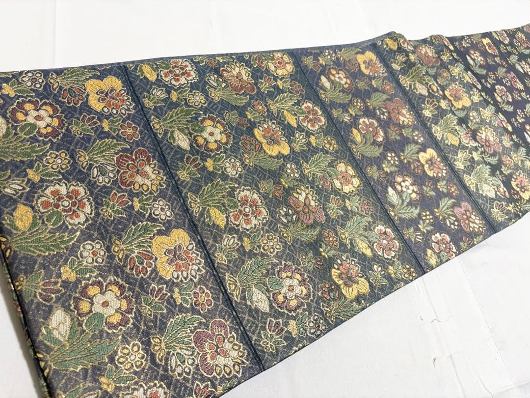 A5 更紗段文 唐草唐花 金糸 正絹 六通 袋帯 フォーマル O2 着物・浴衣