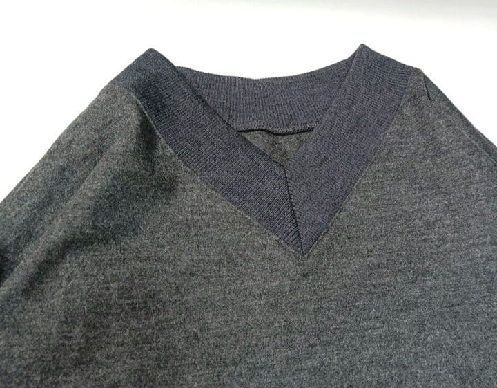 a. 上質ウール100％ ワンピース S ～M 対応 グレー Vネック 日本製