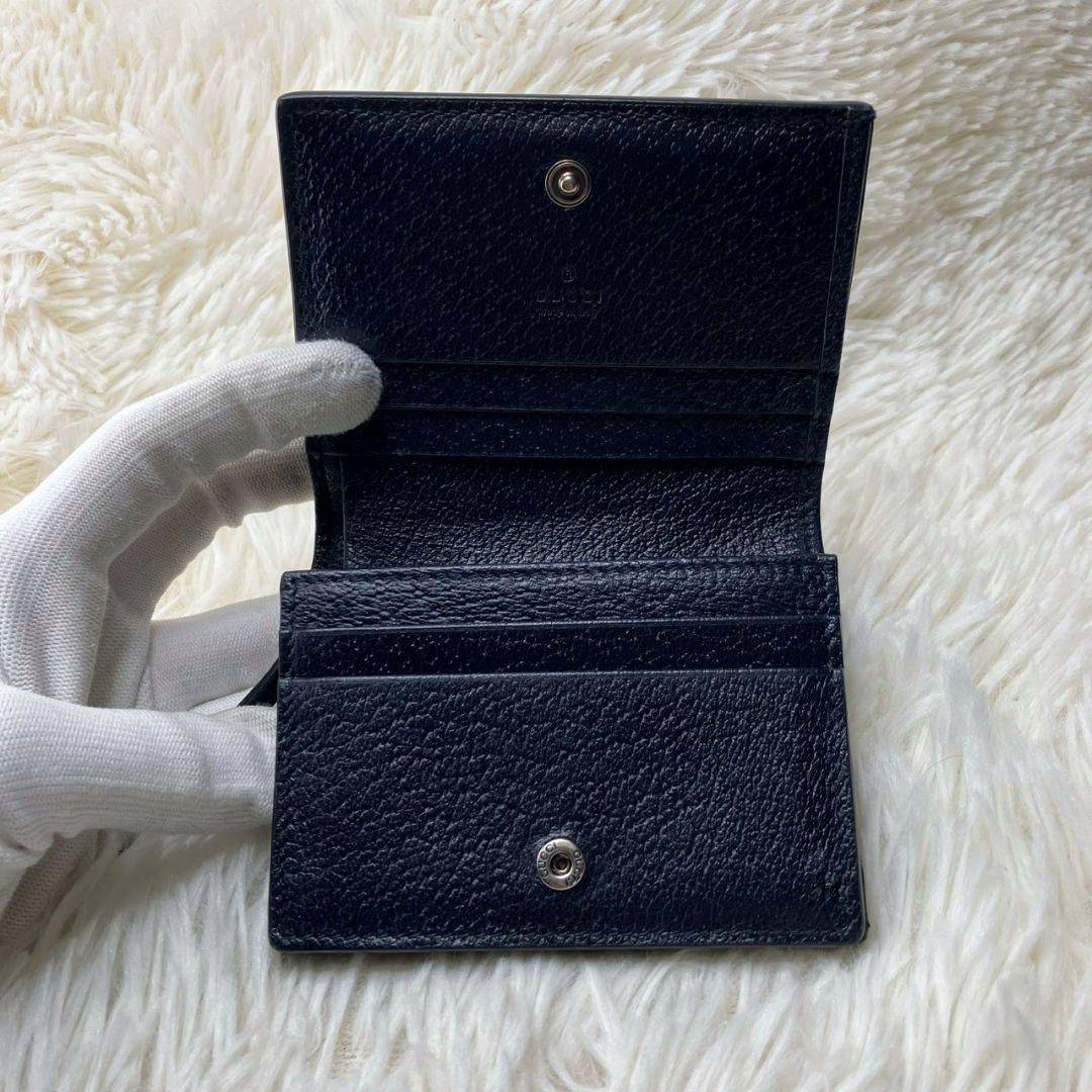 極美品 グッチ オフィディア 折財布 GGマーモント スプリーム ネイビー