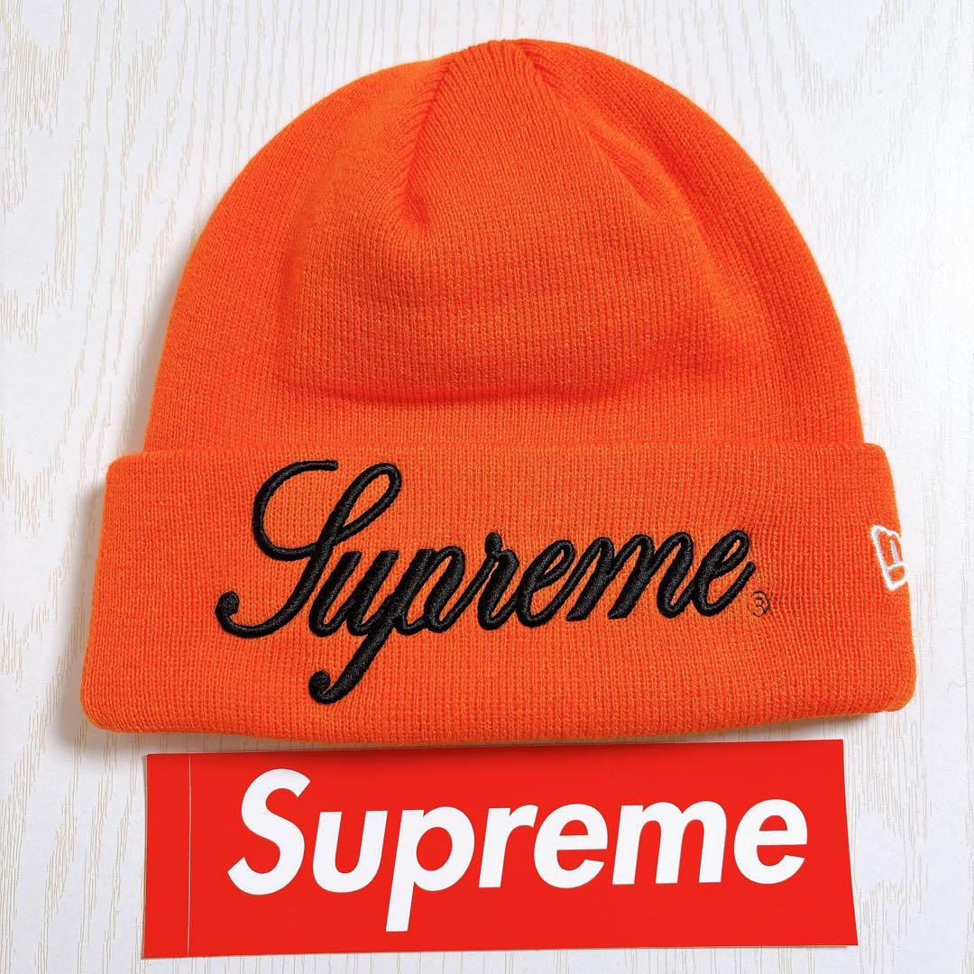 Supreme NEW ERA ニット帽　ビーニー　スクリプトロゴ　オレンジ　橙