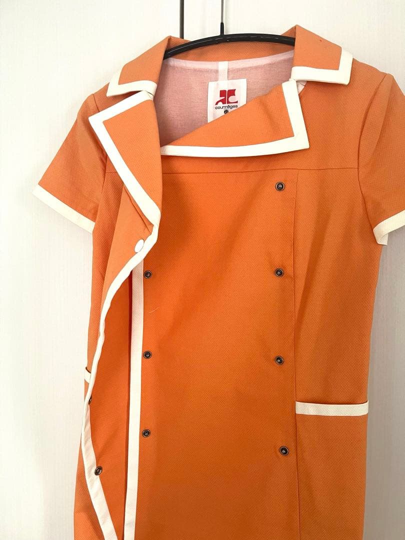 クレージュ21 レトロなオレンジ ダブルブレスト ミニワンピース 半袖サイズ40