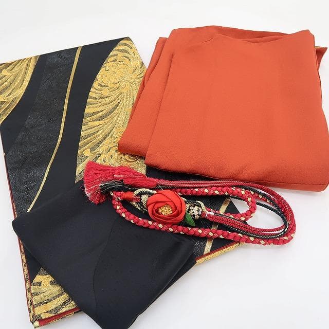 N-854◇振袖４点セット 着物 正絹 成人式 推し色 無地 帯 帯揚げ 帯締め