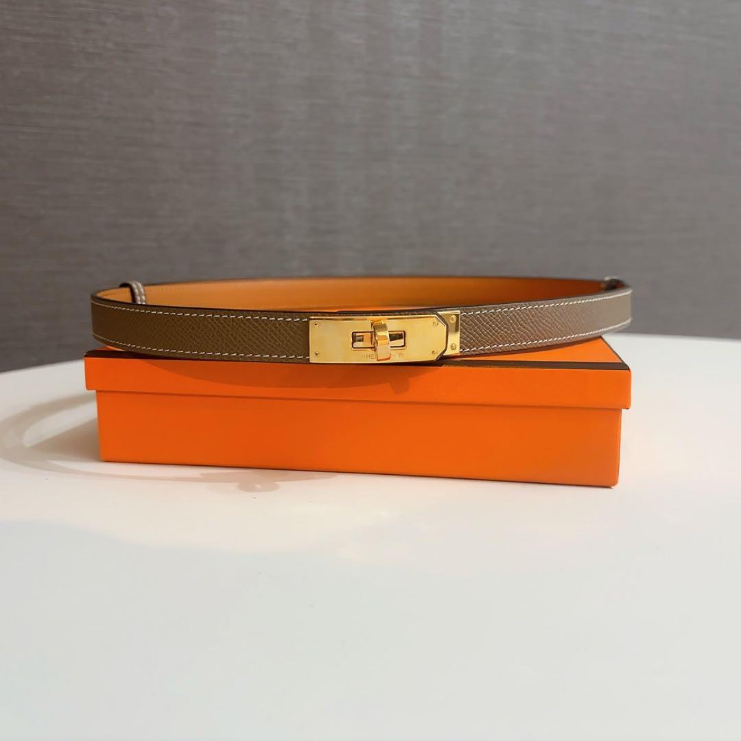 GW限定価格HERMES エルメス ケリーベルト エトゥープ×ピンクゴールド金具