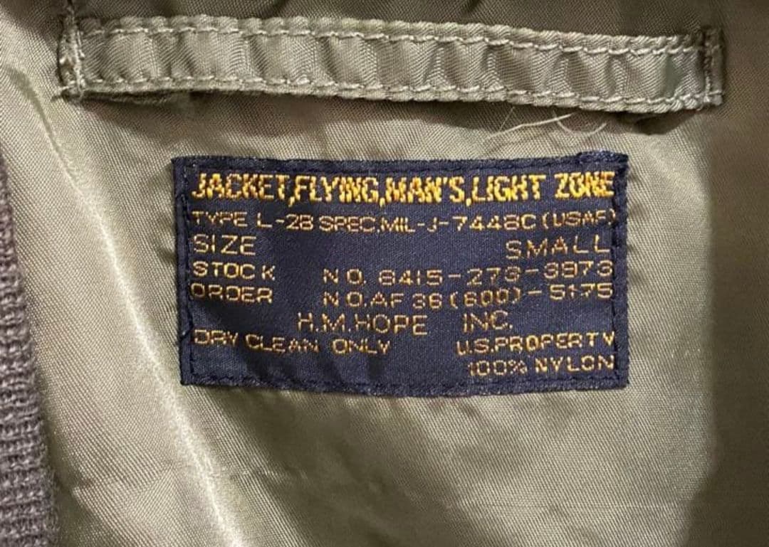 L-2B フライトジャケット ミリタリー オリーブ 薄手（H.M.HOPE）