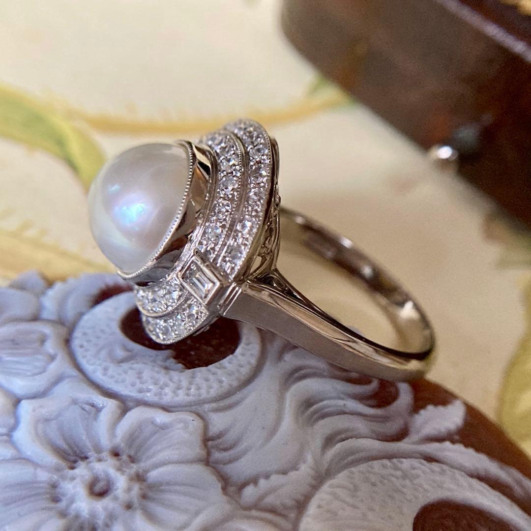 昭和初期　pm900 白蝶パール　ダイヤモンド　昭和レトロ　指輪　リング