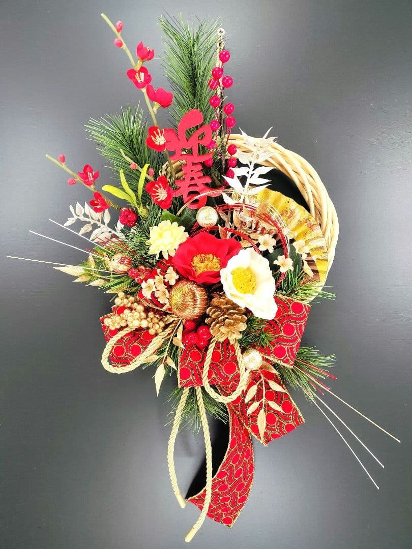 商品名【慶香】ゆきこ❤紅白椿のお正月リース ＊フラワーリース