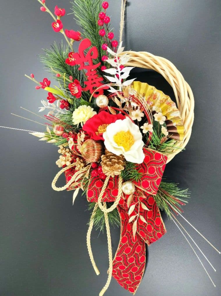 商品名【慶香】ゆきこ❤紅白椿のお正月リース ＊フラワーリース