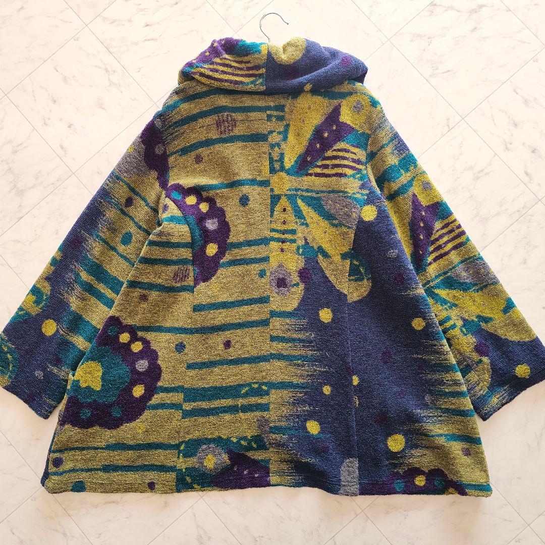 慈雨 センソユニコ カラフル 総柄 変形 ウール コート マルチカラー