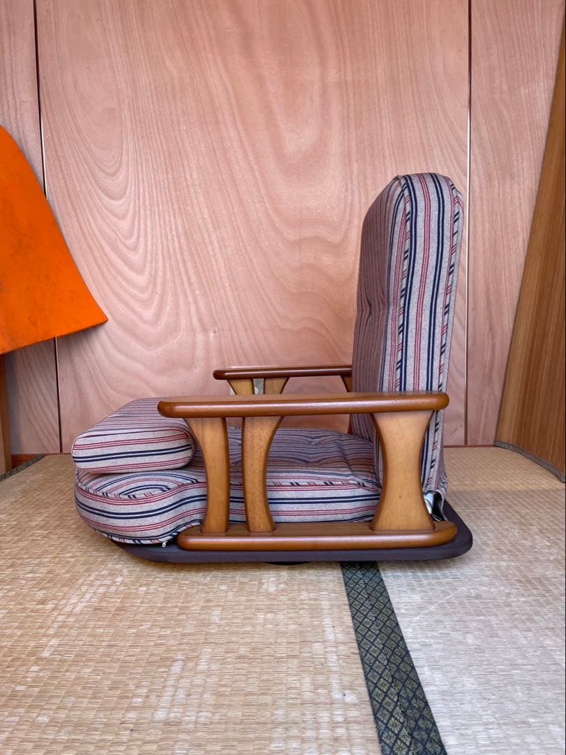 美品　中居木工　ストライプデザイン　木製座椅子