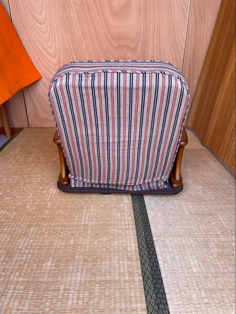 美品　中居木工　ストライプデザイン　木製座椅子