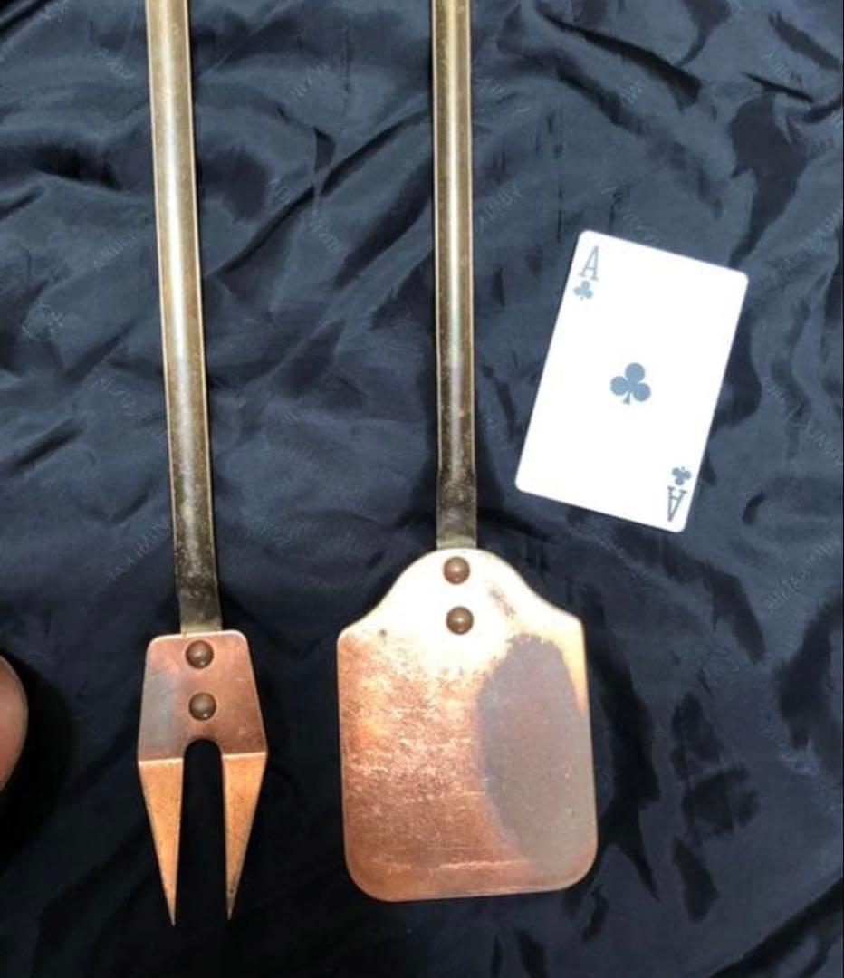 銅製 レードル フォーク ターナー 穴開きレードル スプーン 5点 フランス