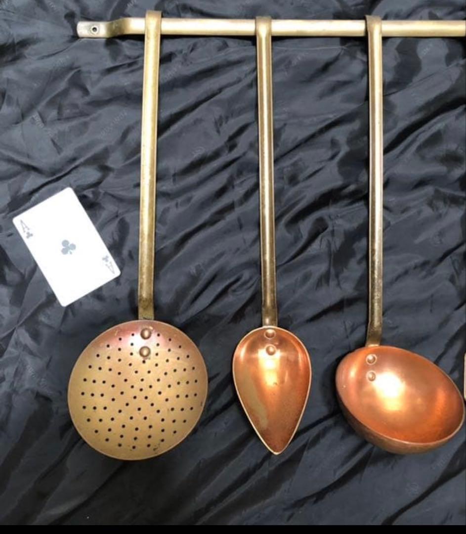銅製 レードル フォーク ターナー 穴開きレードル スプーン 5点 フランス