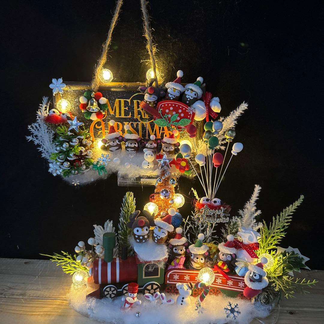 どんぐりアート♡ Xmasタペストリー風リース＆ let's goトレイン♡