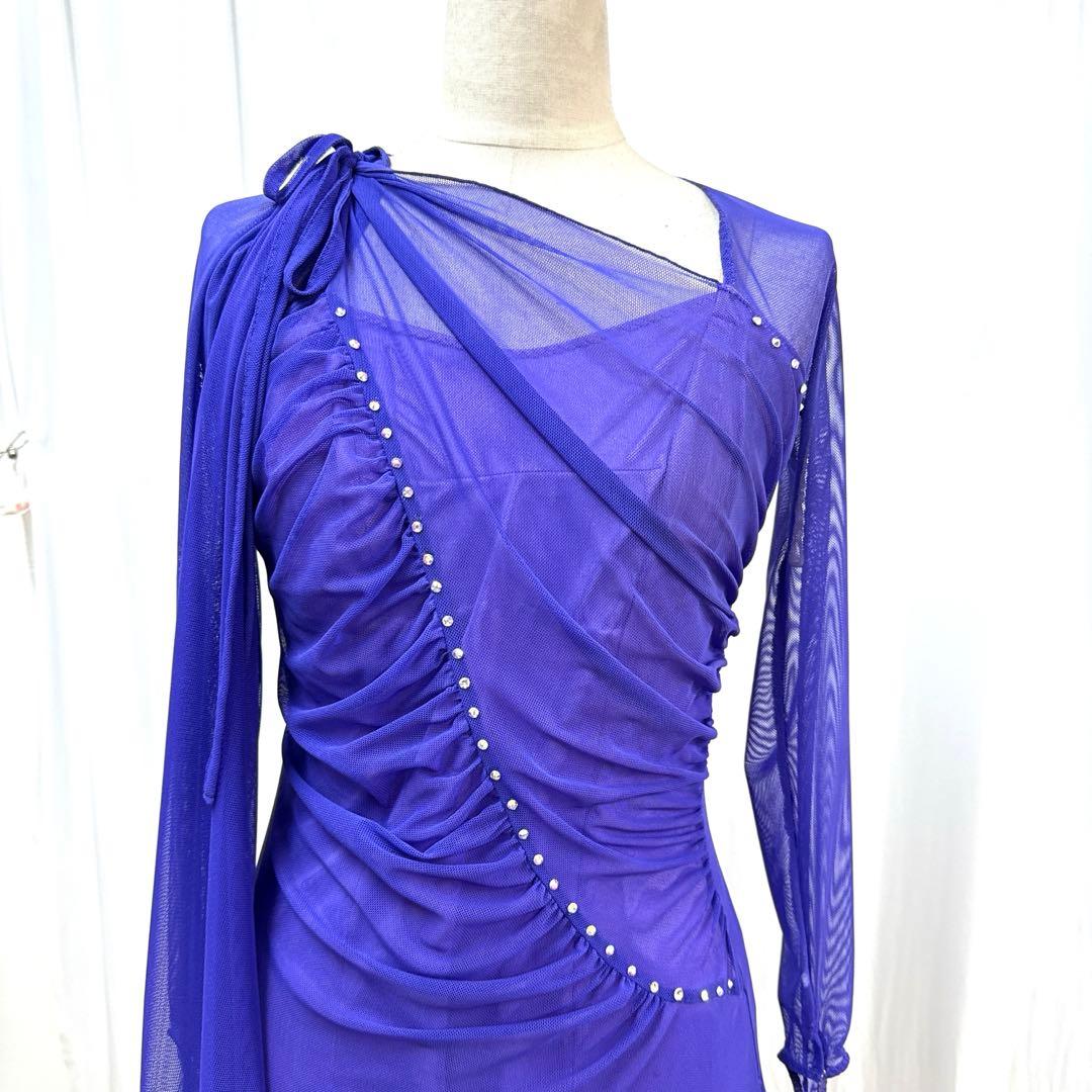 6239☆M 紫 スワロフスキー スタンダードドレス 社交ダンス