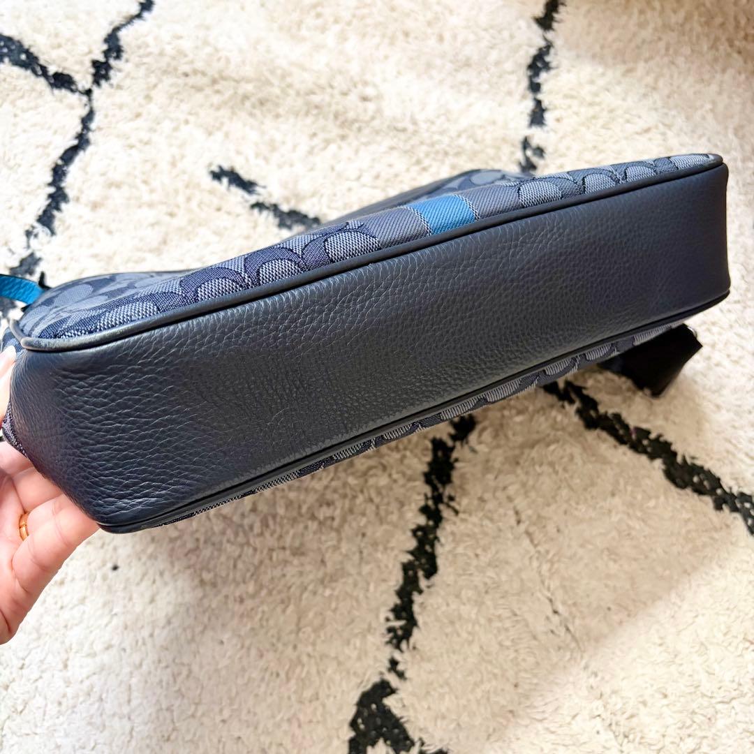 極美品 COACH ショルダーバッグ ヘリテージストライプ キャンバス