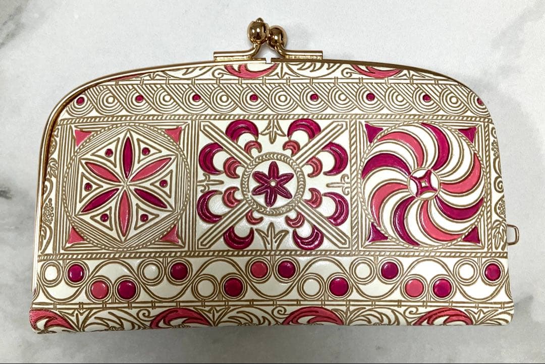 新品未使用＋箱付き】文庫屋大関 錦紗〈ピンク〉天溝がま口 財布 小銭