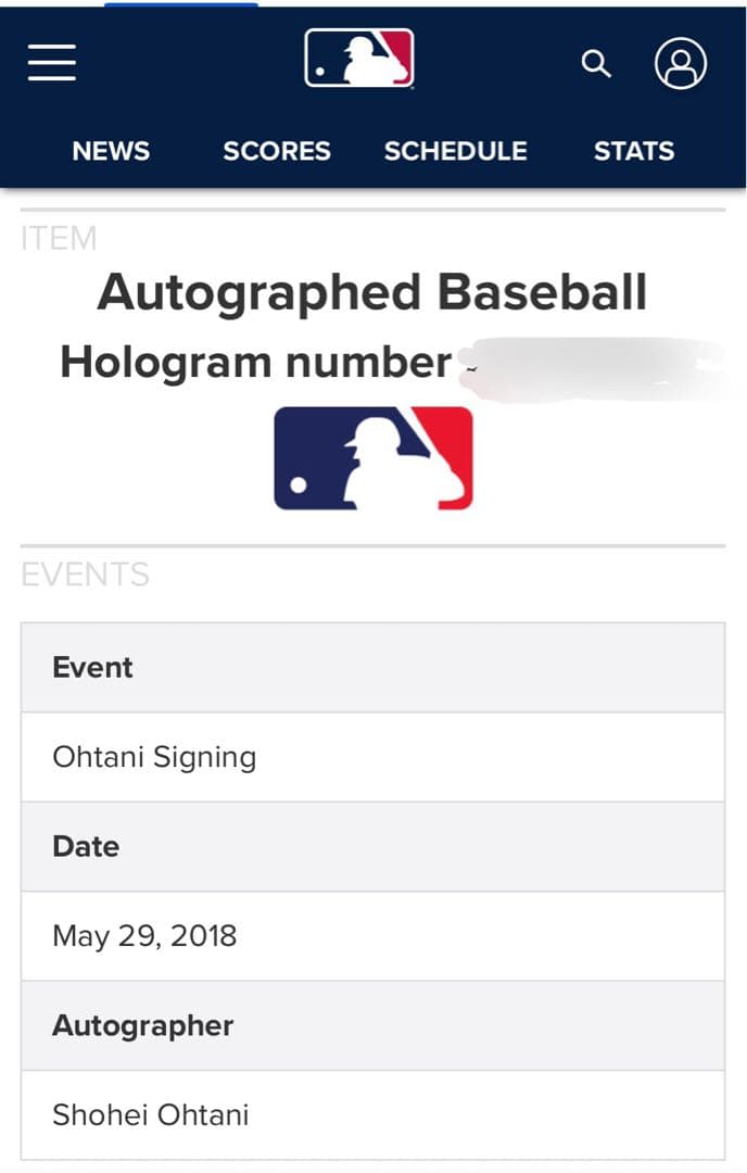 《希少》大谷翔平 直筆サインボール 【MLBホログラム 2018年5月29日】