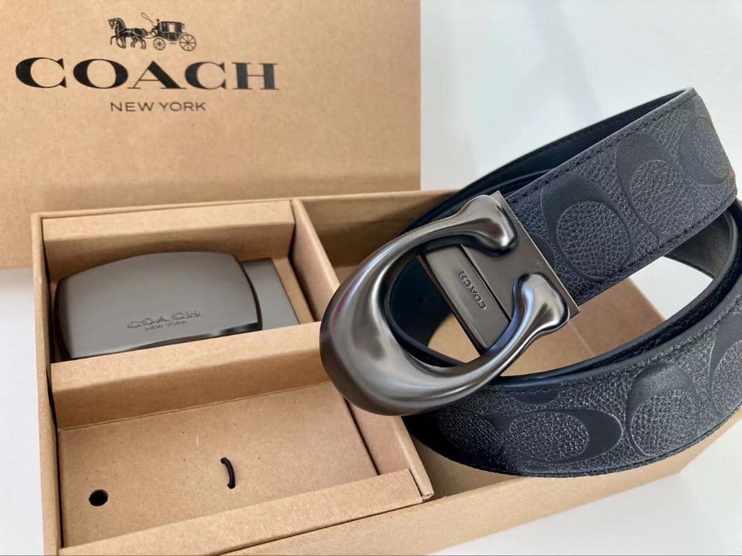 SALE♪コーチ　新品　リバーシブル　ベルト　バックル2点　回転可能　ベルト