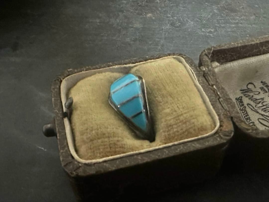 希少ヴィンテージリングアンティークシルバー925 ターコイズインレイ