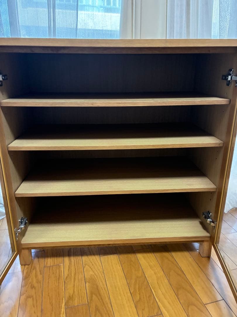 無印 オーク材キャビネット・ガラス扉　食器棚