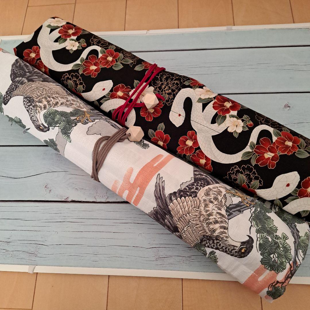 オーダー　横笛用　ロールケース　巻き袋　篠笛　龍笛　能管　横笛　鷹　白蛇