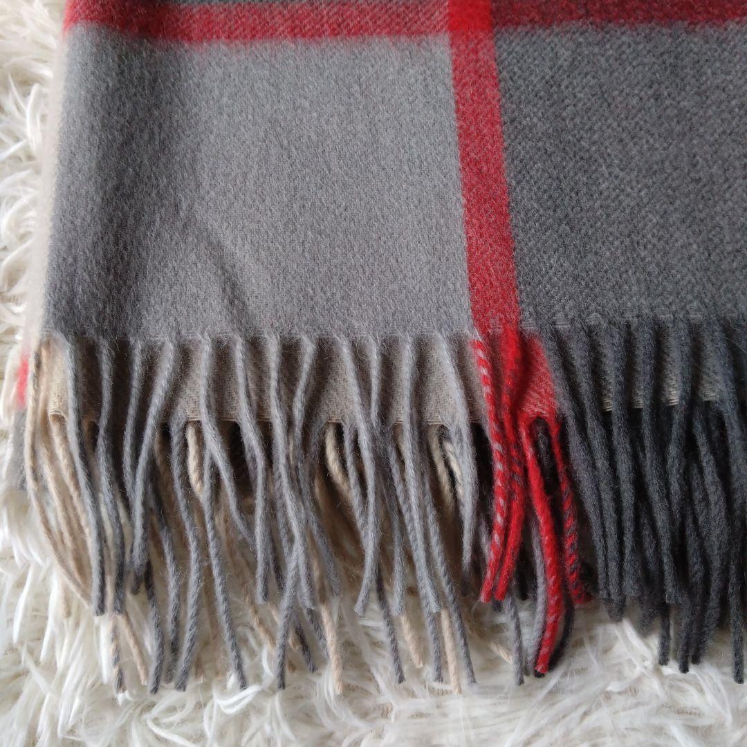 ジョシュアエリス 大判 チェック　　カシミヤ100%　グレー系✕レッド系