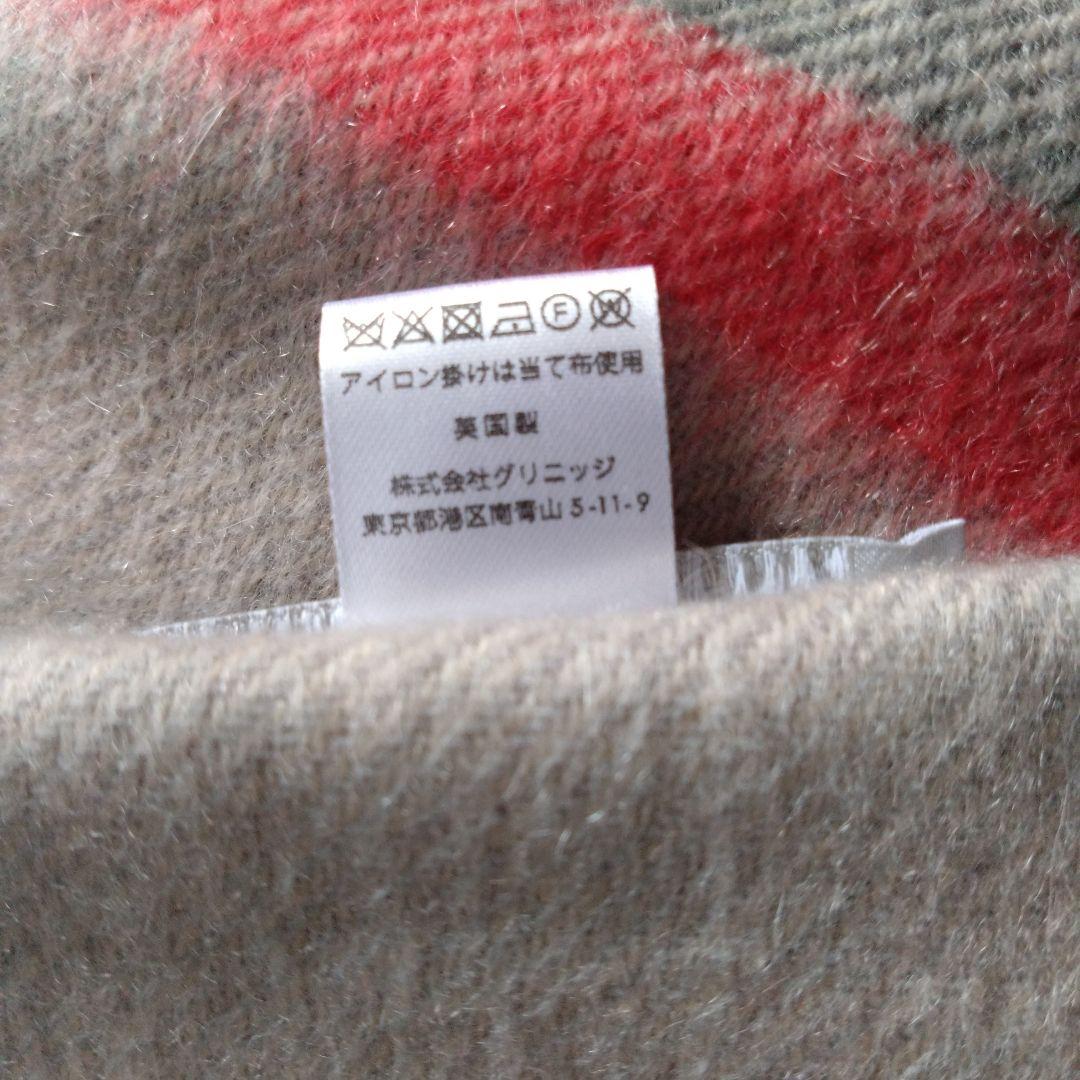 ジョシュアエリス 大判 チェック　　カシミヤ100%　グレー系✕レッド系