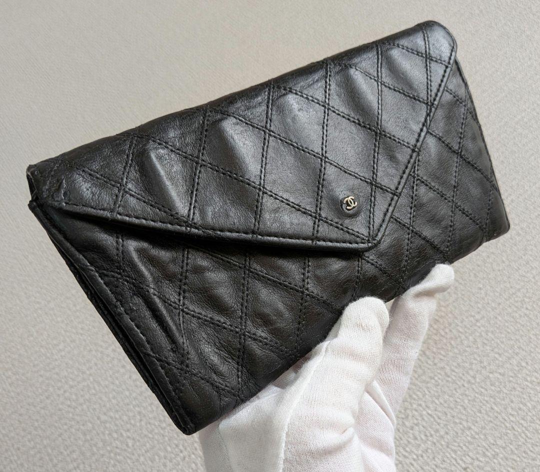 シャネル　ビコローレ　長財布　ラムスキン　黒　スマホケース　札入れ　チェーン
