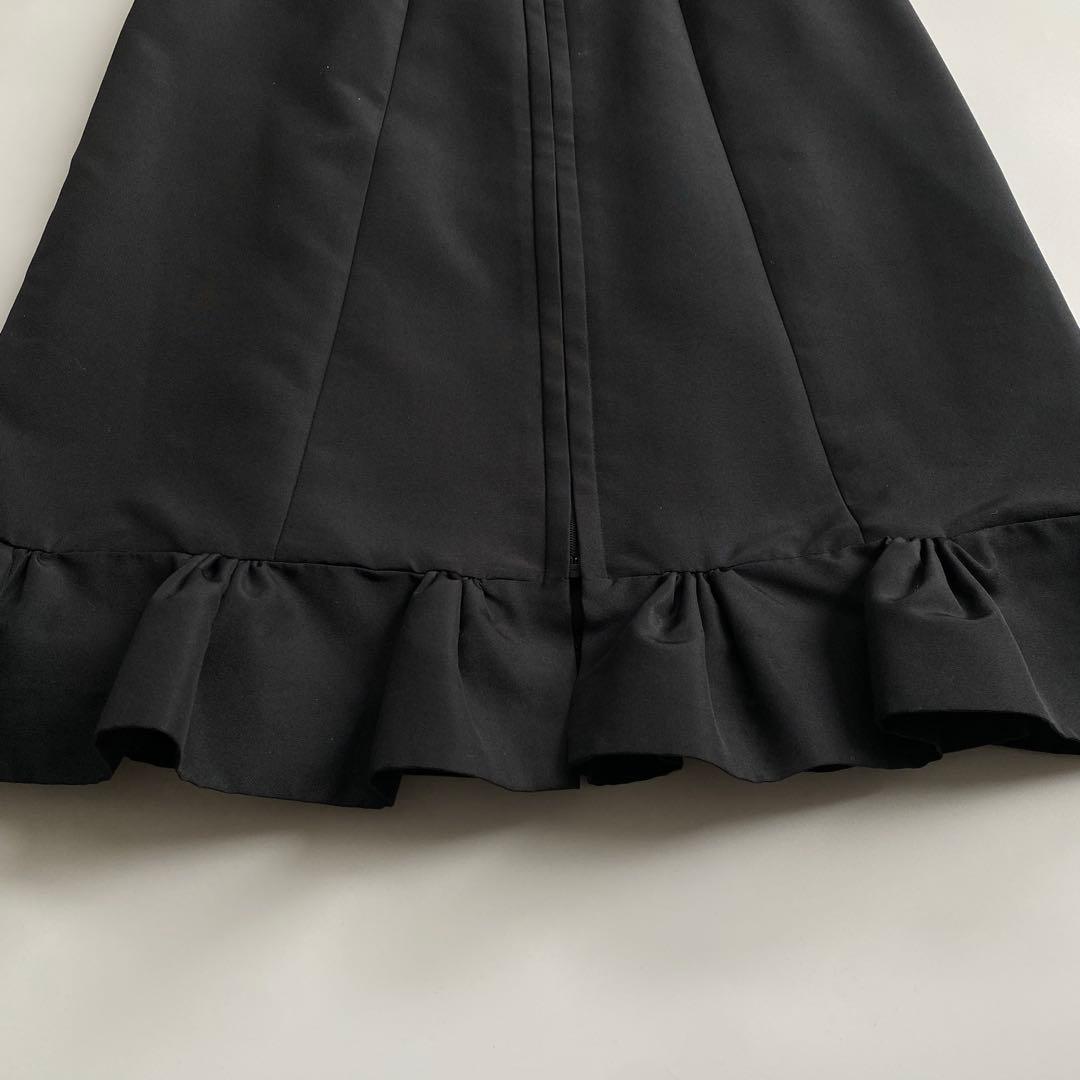 FOXEY ブラック シルク フロントジップ フリル ワンピース ブラック