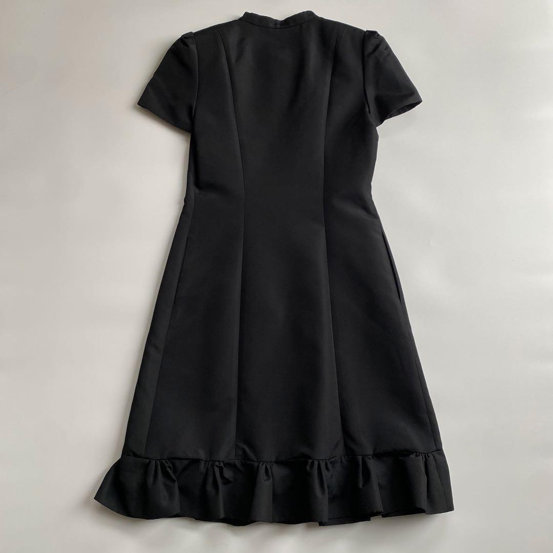FOXEY ブラック シルク フロントジップ フリル ワンピース ブラック