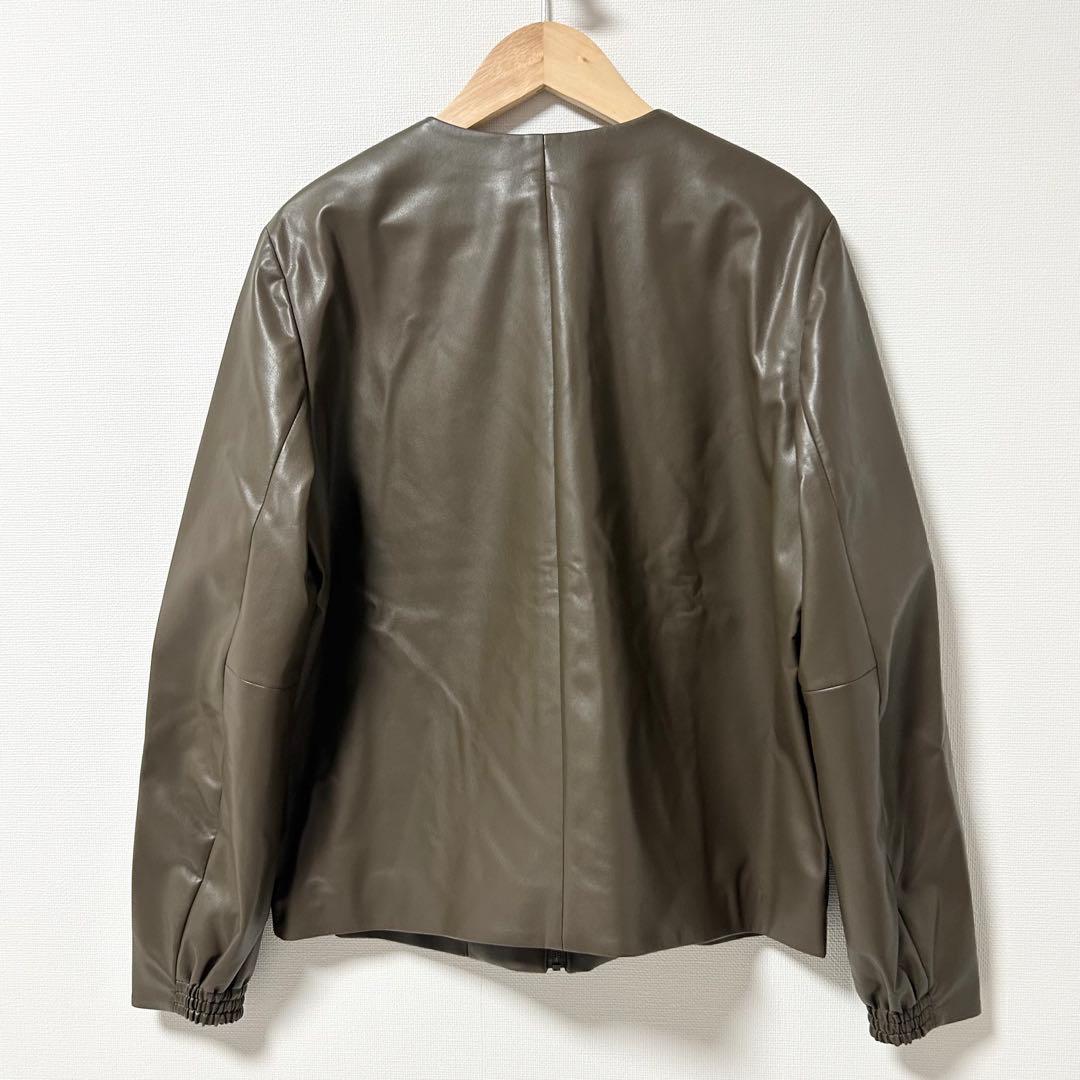 セオリーリュクス ノーカラーレザージャケット ブラウン ベージュ 38