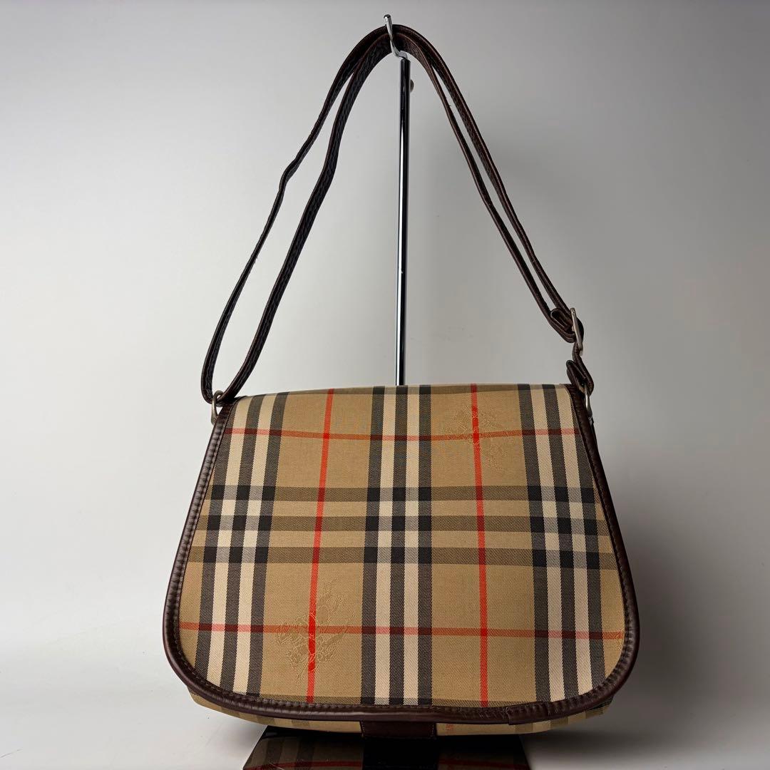 バーバリーズ ノバチェック ショルダーバッグ レザー 革 シャドウ
