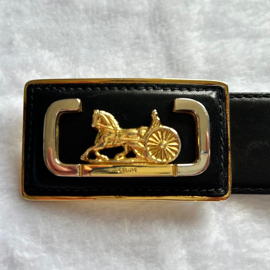 【ヴィンテージ美品】CELINE《フィービー期》　馬車金具 ベルト ブラック