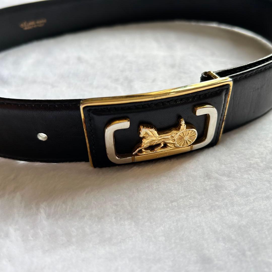 【ヴィンテージ美品】CELINE《フィービー期》　馬車金具 ベルト ブラック