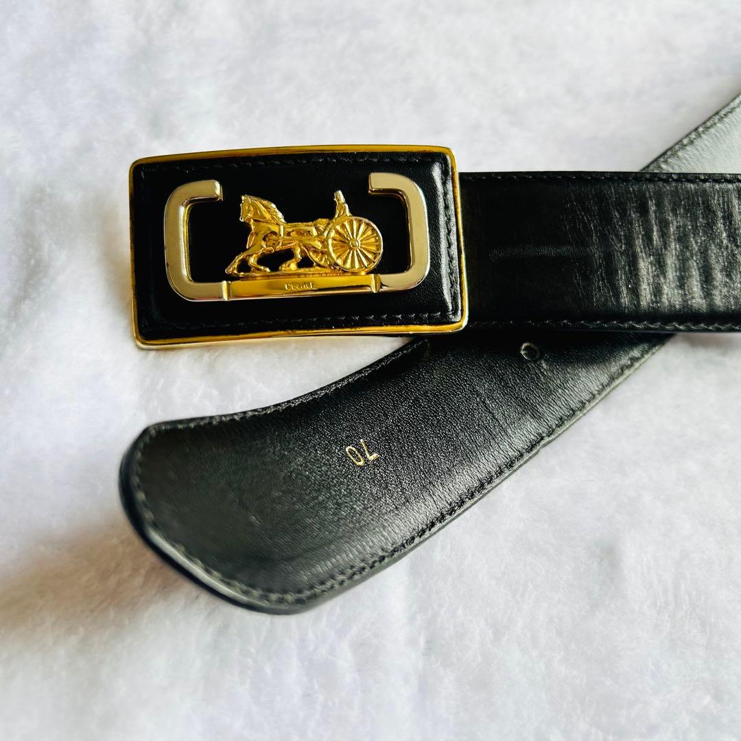 【ヴィンテージ美品】CELINE《フィービー期》　馬車金具 ベルト ブラック