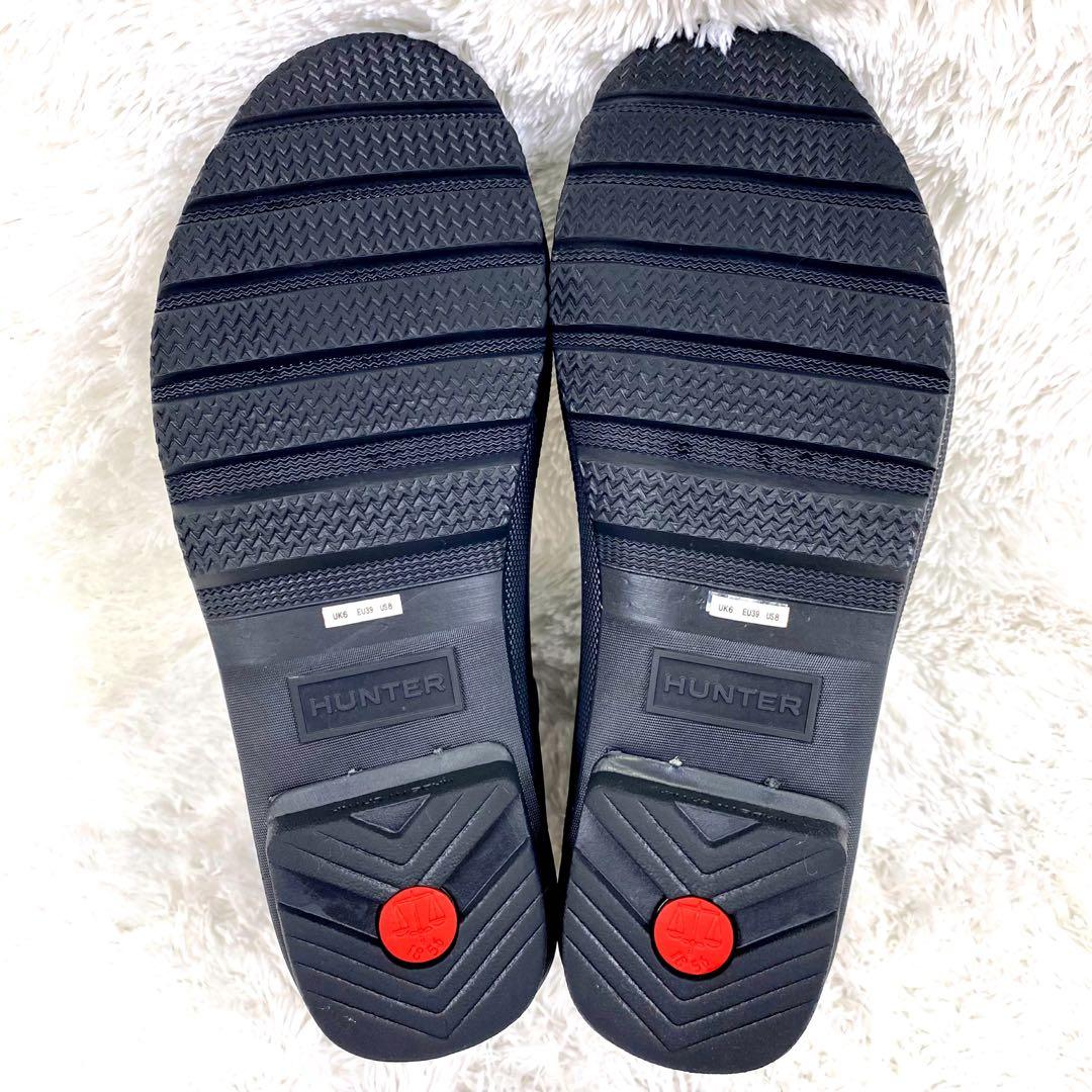 未使用級 HUNTER ロゴ バックストラップブーツ サイドゴア レインブーツ