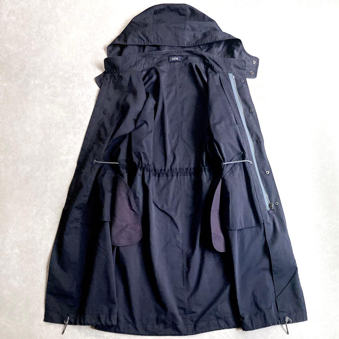 希少 イレーヴ コットンシルクモッズコート 紺 フードロングブルゾン 軽アウター