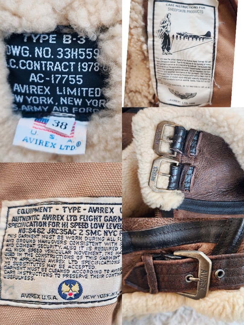 訳あり 激レア】アビレックス ムートンジャケット B3 本革 裏地ボア M