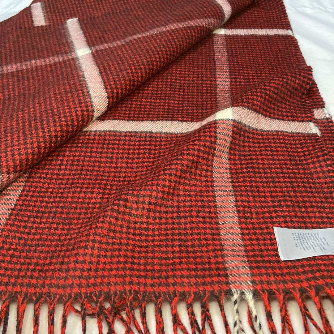 極美品 ジョンストンズ カシミヤ100％ 大判ストール レッド 国内正規品