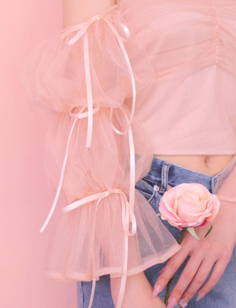 新品未使用♡ m me eme エムミーエメ キャンディスリーブチュールトップス