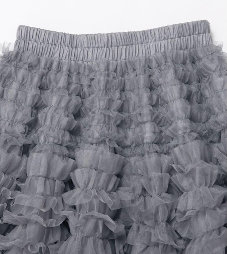 Merakiチュールフレアスカート グレー　もこもこスカート