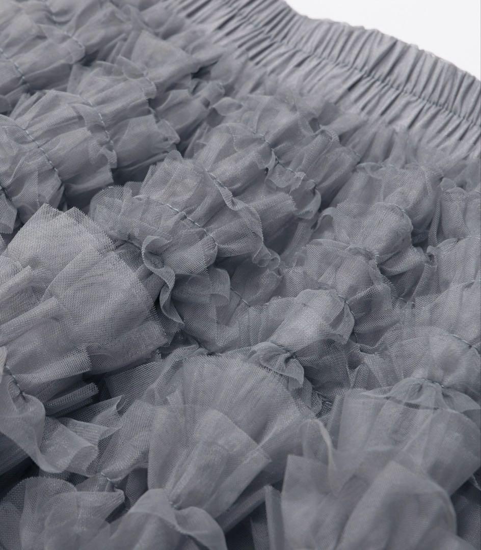 Merakiチュールフレアスカート グレー　もこもこスカート