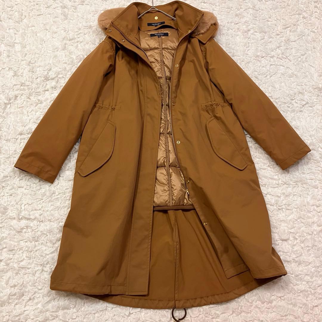 BRAHMIN ブラーミン＊フード付きブラウンモッズコート【38】　ライナー付き