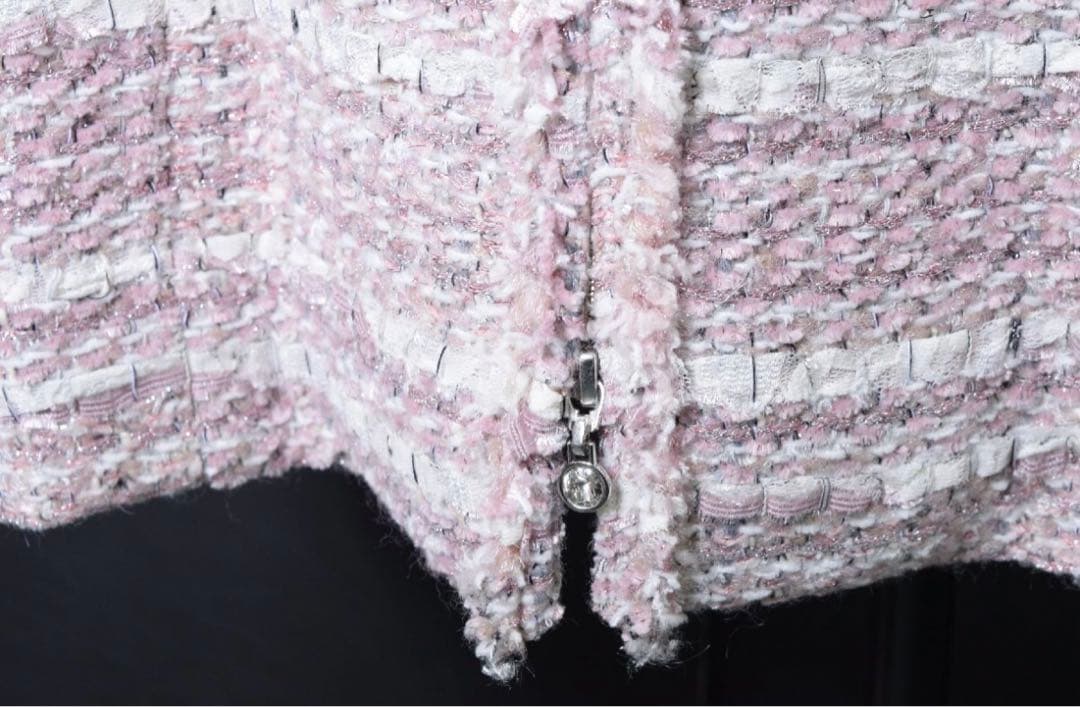 René ロングコート 36 ピンク ファー付き ツイード ツイードコート