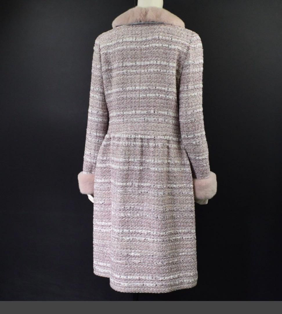 René ロングコート 36 ピンク ファー付き ツイード ツイードコート