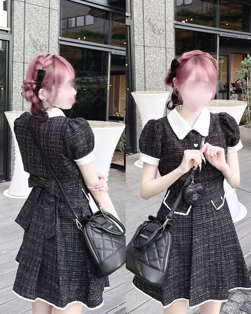 専用絶対厳守♥少ミシェルマカロン バックリボンツイードワンピース