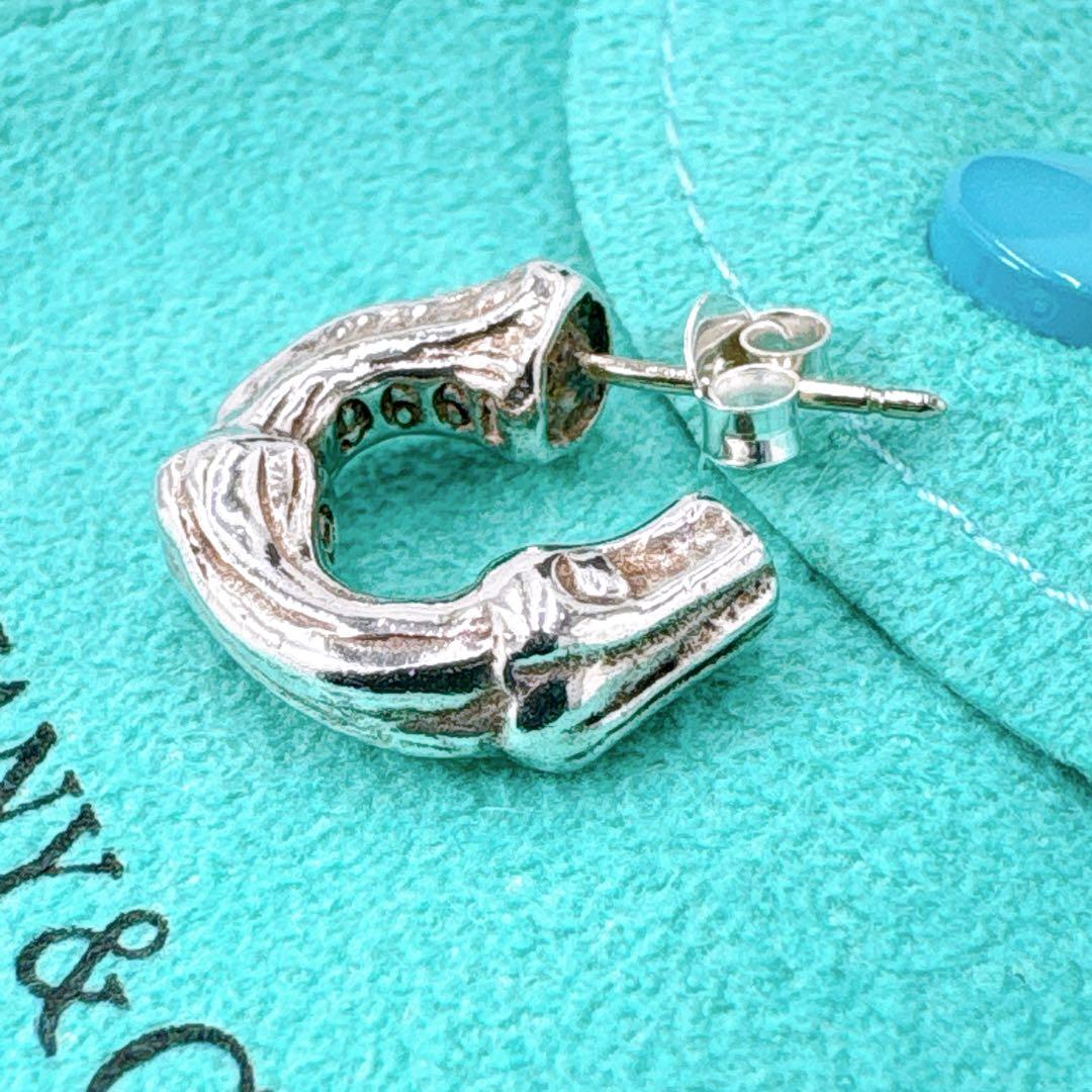 美品 オールドティファニー バンブー スモール ピアス キャッチ社外品 シルバー